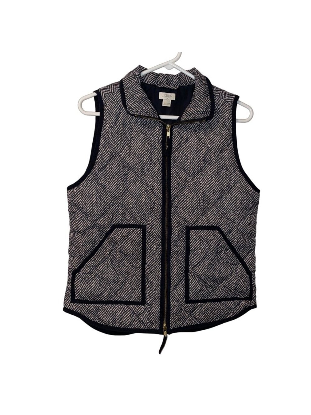 J. Crew Womens Herringbone Quilted Vest With Pockets & Gold Zipper Size Small